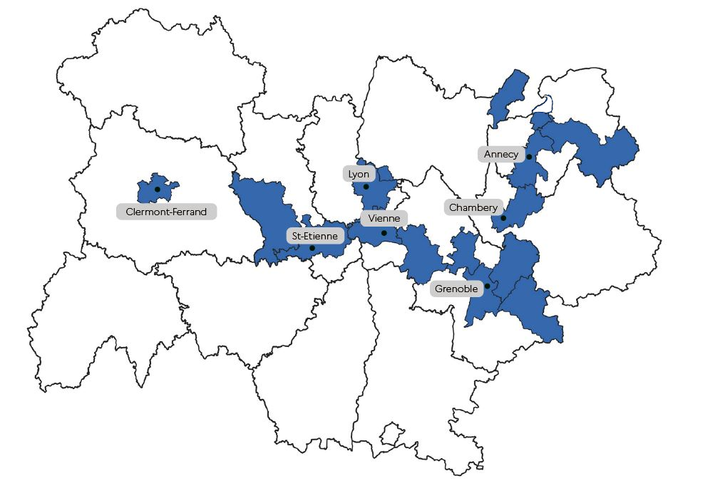 Carte des fonds air bois en Région AuRa