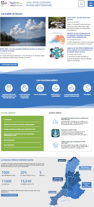 Page d'accueil du SIE de bassin Rhône-Méditerranée