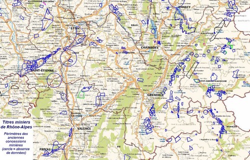Carte des titres miniers en Rhône-Alpes 
