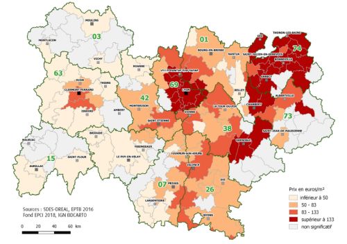 Les prix des terrains par EPCI