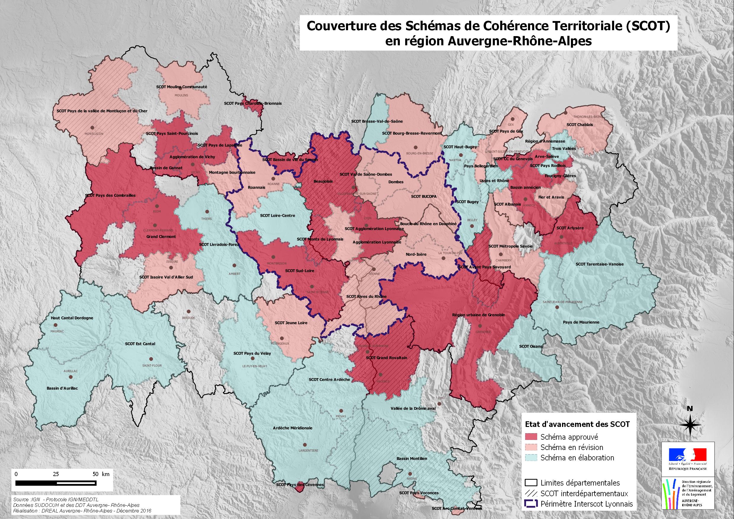 Couverture des SCOT en région Auvergne-Rhône-Alpes 