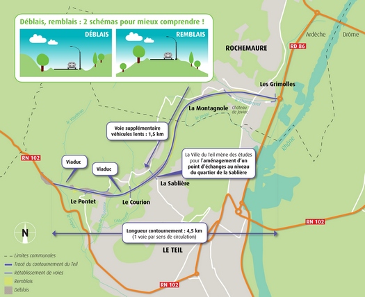 Cartographie simplifiée du projet de contournement du Teil - ©Exalta