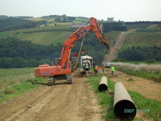 Chantier de pose d'une canalisation de gaz