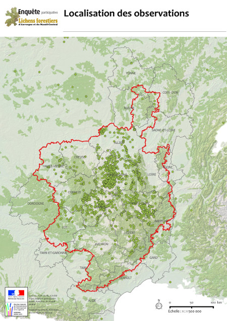 Carte de localisation des données collectées durant l’enquête (source DREAL Auvergne - Rhône - Alpes)