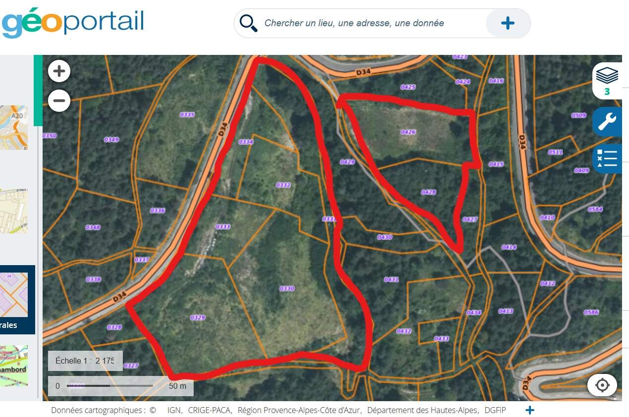 parcelles à defricher roissard cadastre satellite