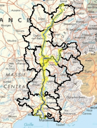 Carte de la zone de compétences de la police de l'eau Rhône-Saône - Source : Carmen