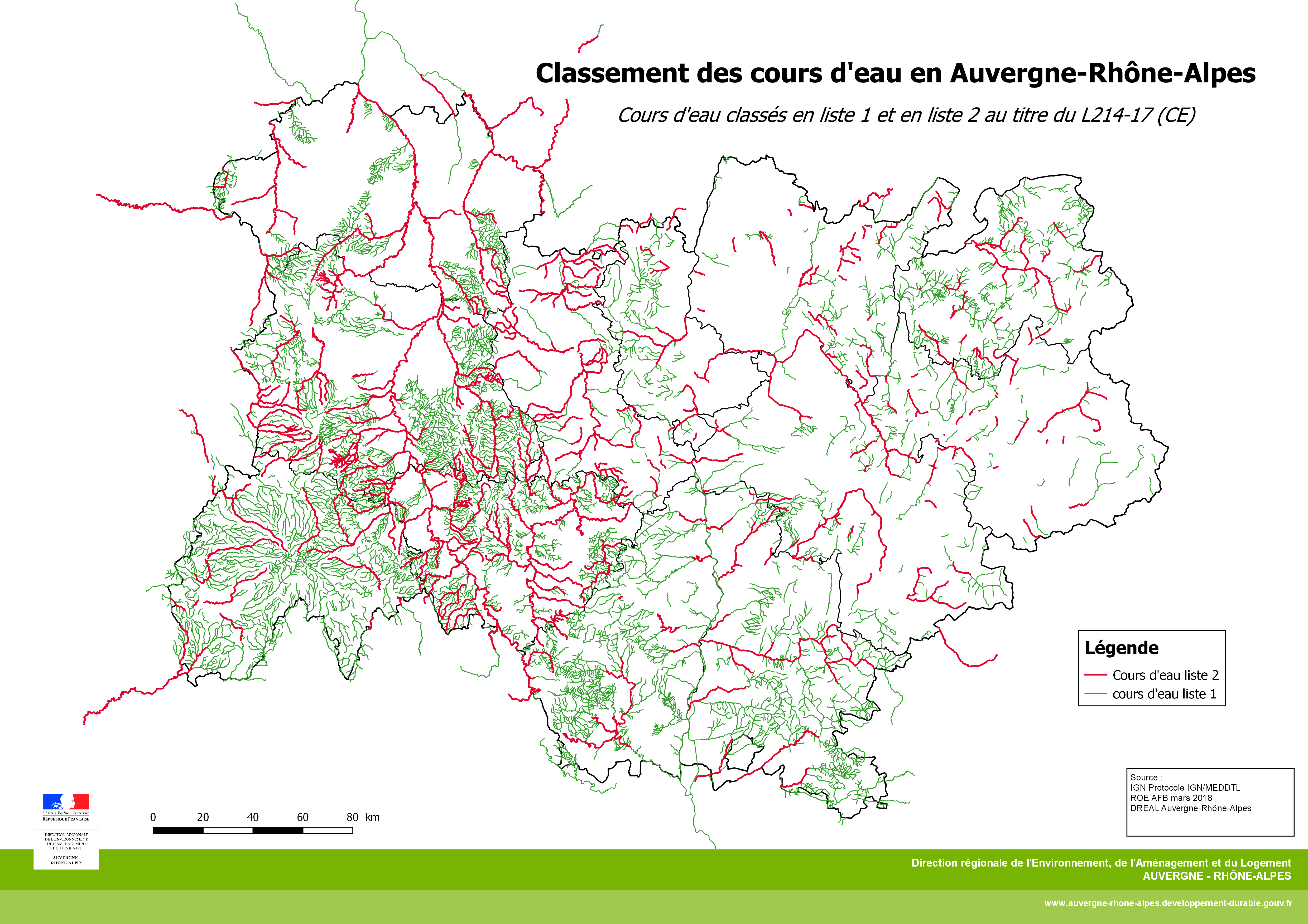 Classement des cours d'eau en Auvergne-Rhône-Alpes