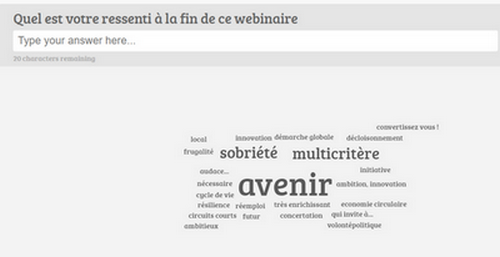 Question posée à la fin du webinaire (rendu sous la forme d'un nuage de mots) :