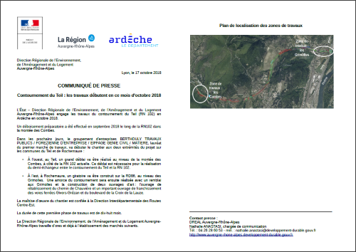 Communiqué de presse : Contournement du Teil : les travaux débutent en ce mois d’octobre 2018